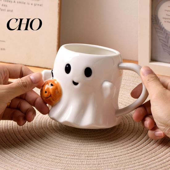 Drinkware 1/2Pcs 600ml Water Cup 3D Effect Ghost Holding Pumpkin Patterned Drinking Vessel Design Ceramic Mug Household Bar Kitchen Restaurant