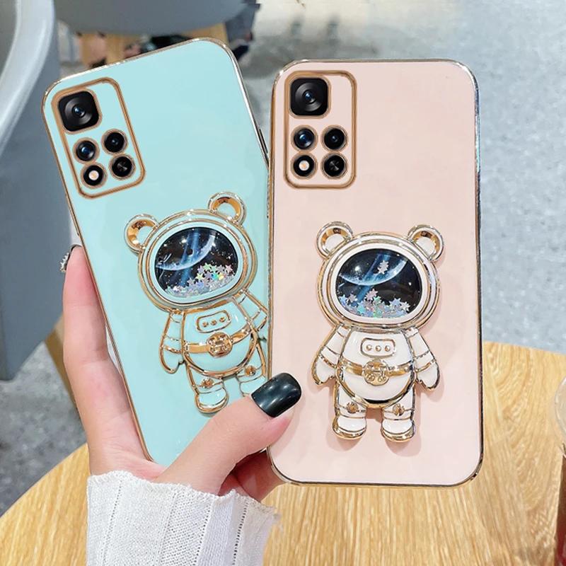 Shiny Glitter Quicksand Bear Phone Bracket Case For Xiaomi Redmi Note 13 11 12 11S 12C 10C 10A 9 9C POCO X5 X3 Pro Plating Cover