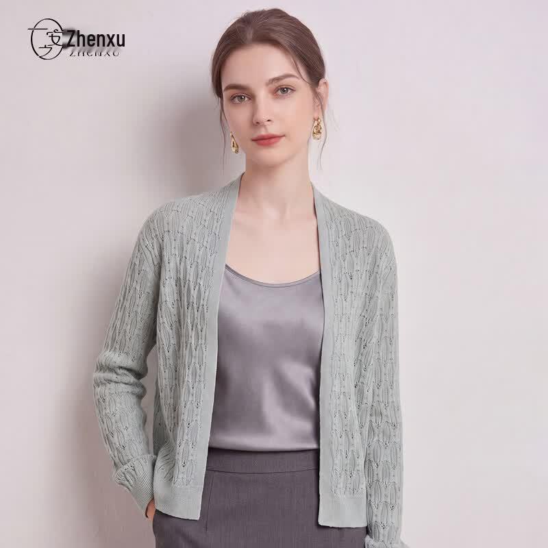 Women's 100% Mulberry Silk Shawl Collar Knit Cardigan