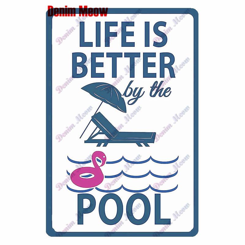 Retro Pool Rules Metal Sign Tin, Vintage Summer Swim Happy Place Plates, Wall Sign, Bar & Grill, Pub Decor, WY51