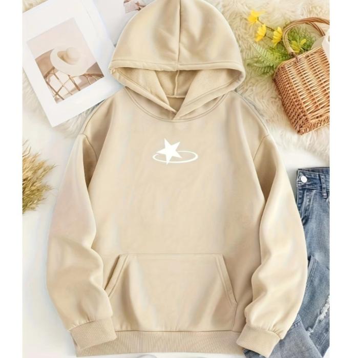 Fashionable Comfortable Star Line Circular Print Spring Autumn Long Sleeved Sweatshirt Casual Sports Loose Versatile Hoodie