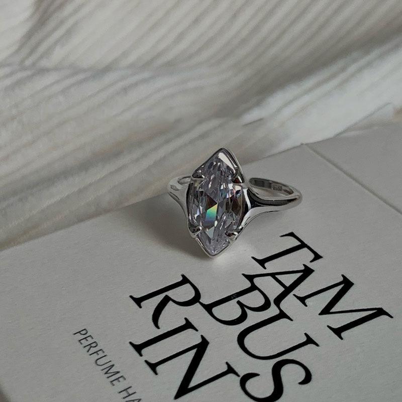 Niche Design Cold Wind Big Diamond Zircon Fashion Ring Women S Gemstone Opening High-End Personality Adjustable opening
