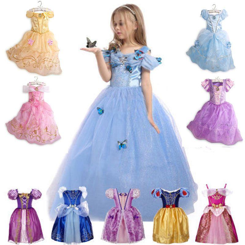 Elegant Kids Girls Princess Fancy Dress For Rapunzel Belle Cosplay