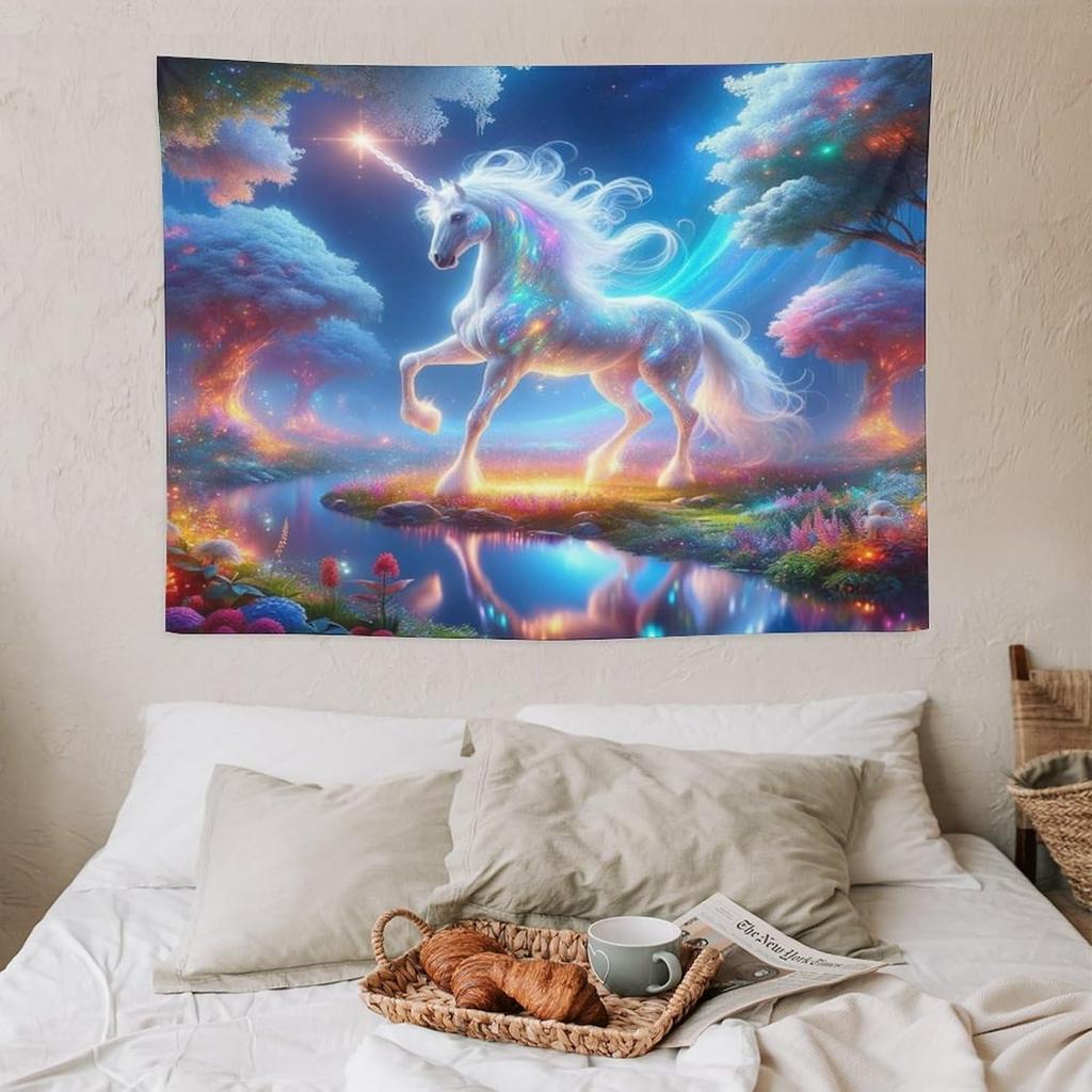 Fantasy Unicorn Tapestry Magic Forest Colorful Cool Mythical Animals Tapestry Wall Hanging Living Room Bedroom Dorm Classroom
