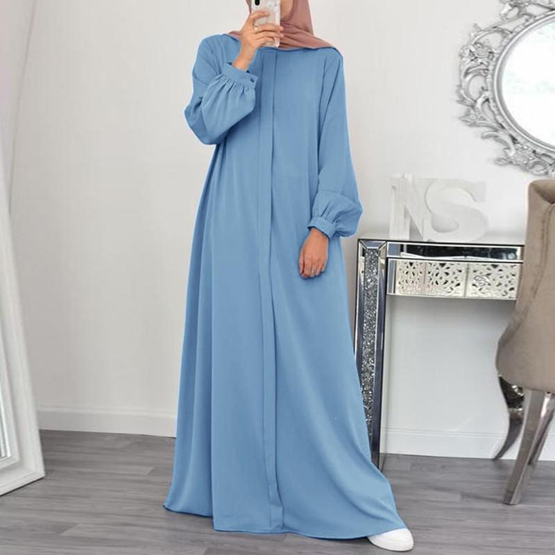 Damen Kleid Lässig Langarm - Lockeres Fließendes Kleid Mit Rundhalsausschnitt