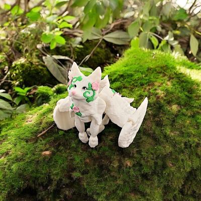 3D Printed White Fox Figurine Movable Joints Winged Fox Figure Articulated Animal Model Fidget Toy Desktop Decoration Ornament