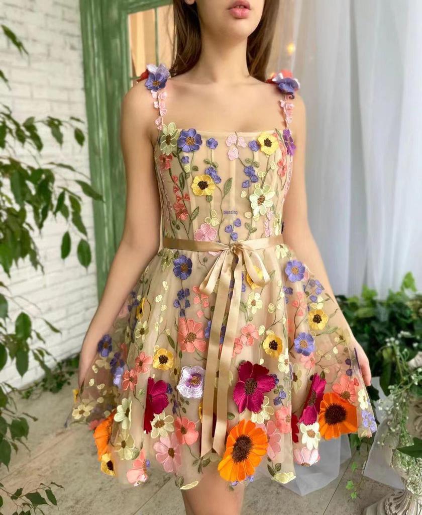 2025 Women's Sexy Dress with 3D Floral Embroidery