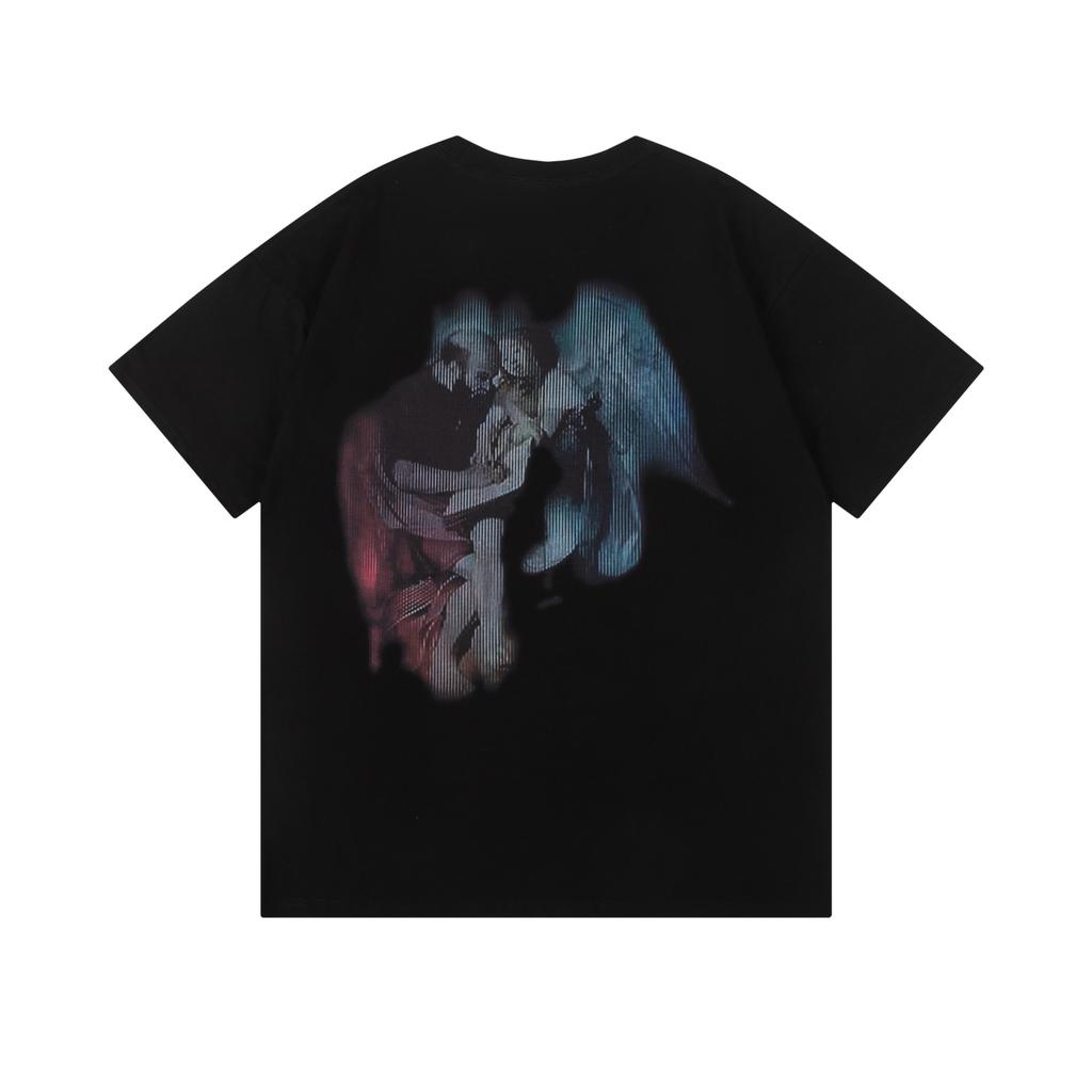 Off-White Nowość Wiosna/Lato 2025 Bluza z kapturem z okrągłym dekoltem i wzorem pękającego anioła OW, T-shirt z krótkim rękawem dla mężczyzn i kobiet