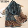 Women Retro Chiffon Scarf Vintage Teal Brown Thin Sheer Long Neck Scarf Multi-use Hair Band Bag Decor Wrap Elegant Daily Matching Accessory Gift