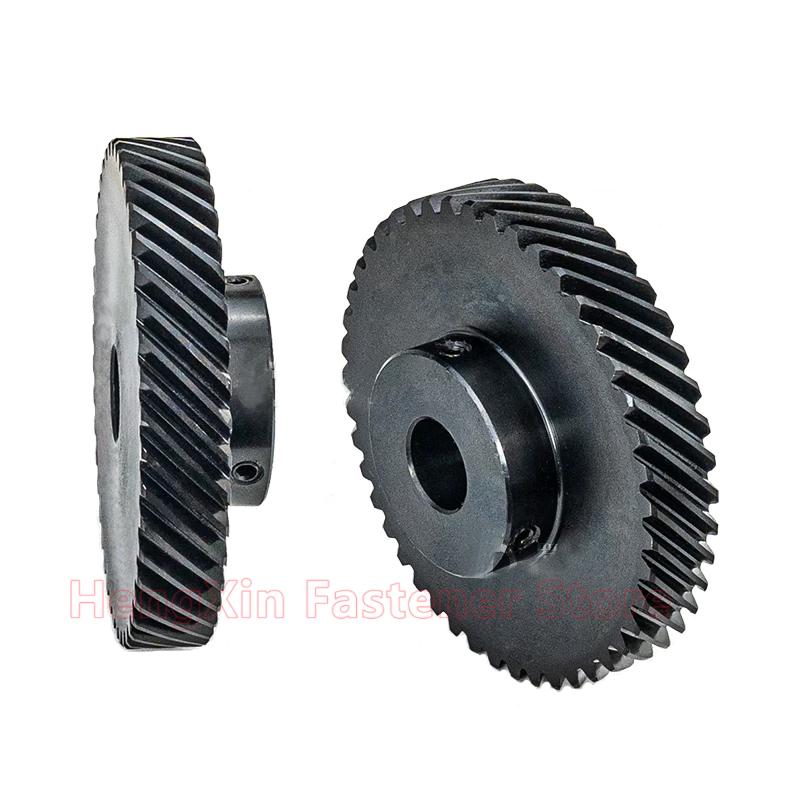 1pcs 1.5M Helical Gear 42 45 46 Teeth 1.5 Modulus 42T 45T 46T 45 Degree Left/Right Spiral 45# Steel Gear Bore 12-32mm Custom