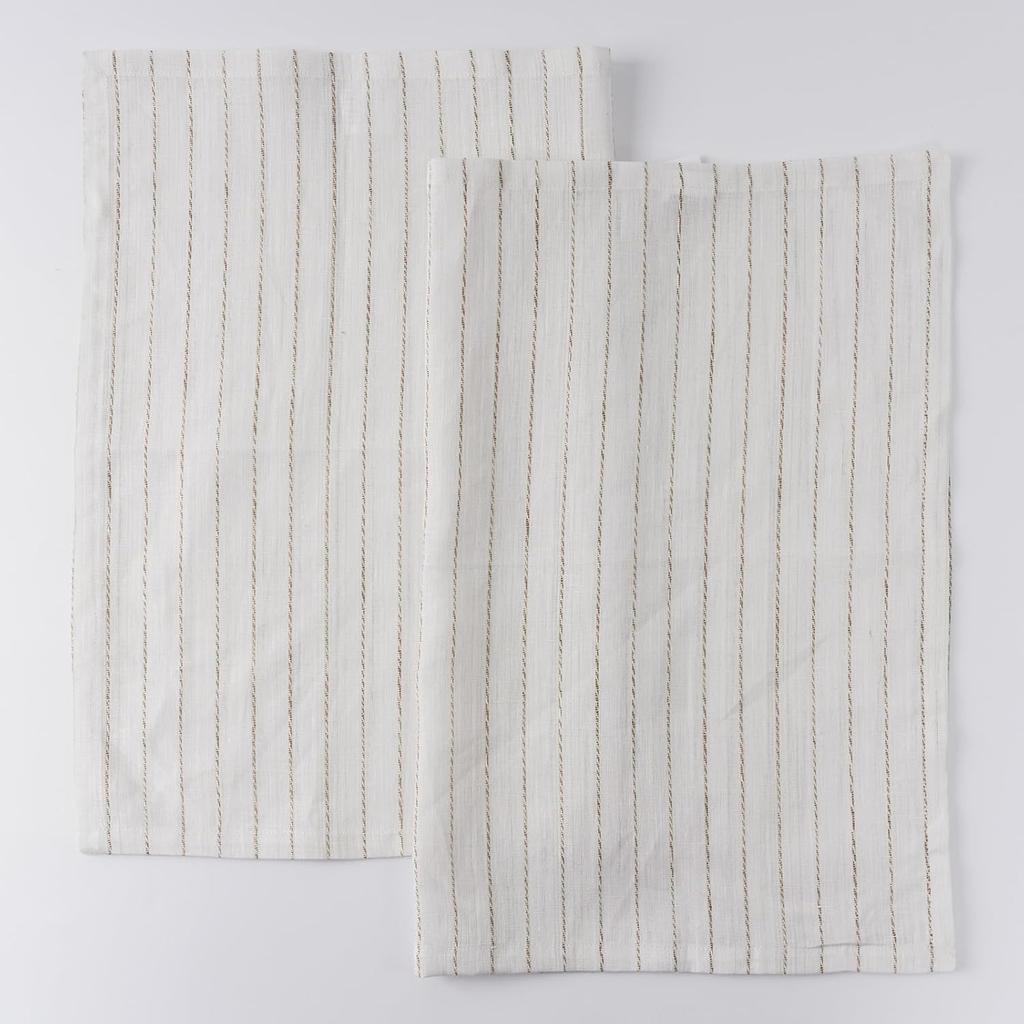 100% Pure Linen Kitchen Towels Set of 2 - French Stripe Design 18 x 24 Inch Dish Hand Towels - Handcrafted from Flax Linen Tea Towels- Linen