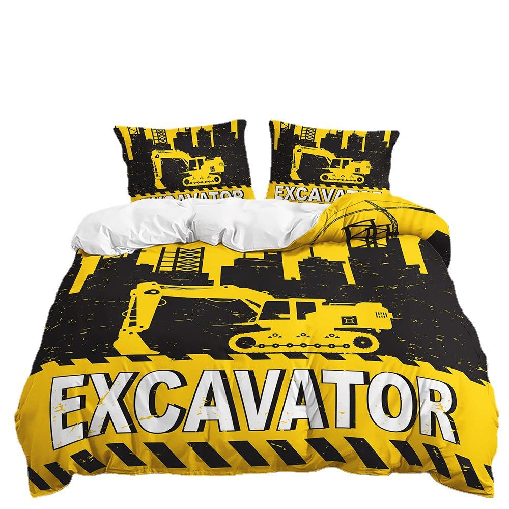 Three-Piece Set 3D Quilt Cover Cartoon Transporter Kit Double Bedding