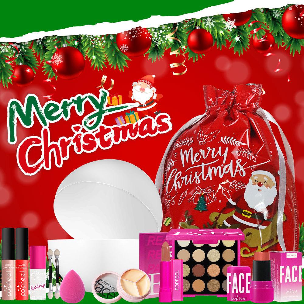 Popfeel Christmas Makeup Set Full Kit with Red Holiday Gift Bag Professional Cosmetics Eyeshadow Palette Lipstick Lip Gloss Concealer Gift for Women