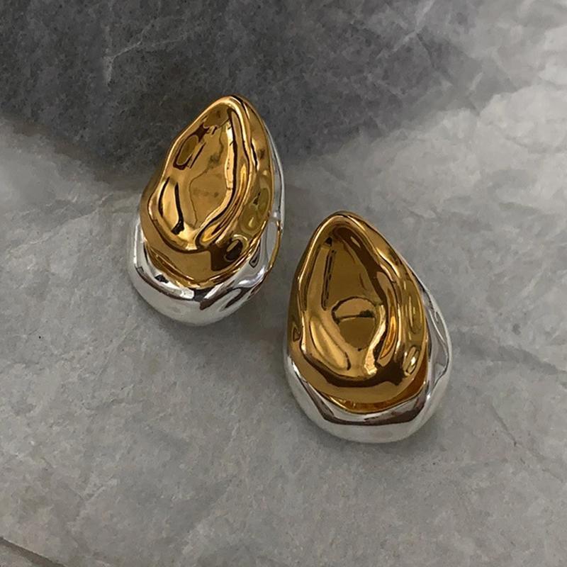 Europe and America Vintage Splice Stud Earrings for Women Two Color Metal Elegent Earrings Removable Delicate Charm Y2K Jewelry
