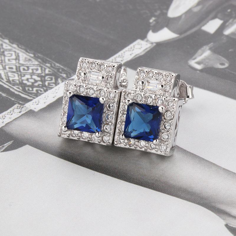 

Buyee 925 Sterling Silver Female Stud Earring Blue Crystal Earring for Women Fashion Classic Wedding Fine Jewelry Earring Gift