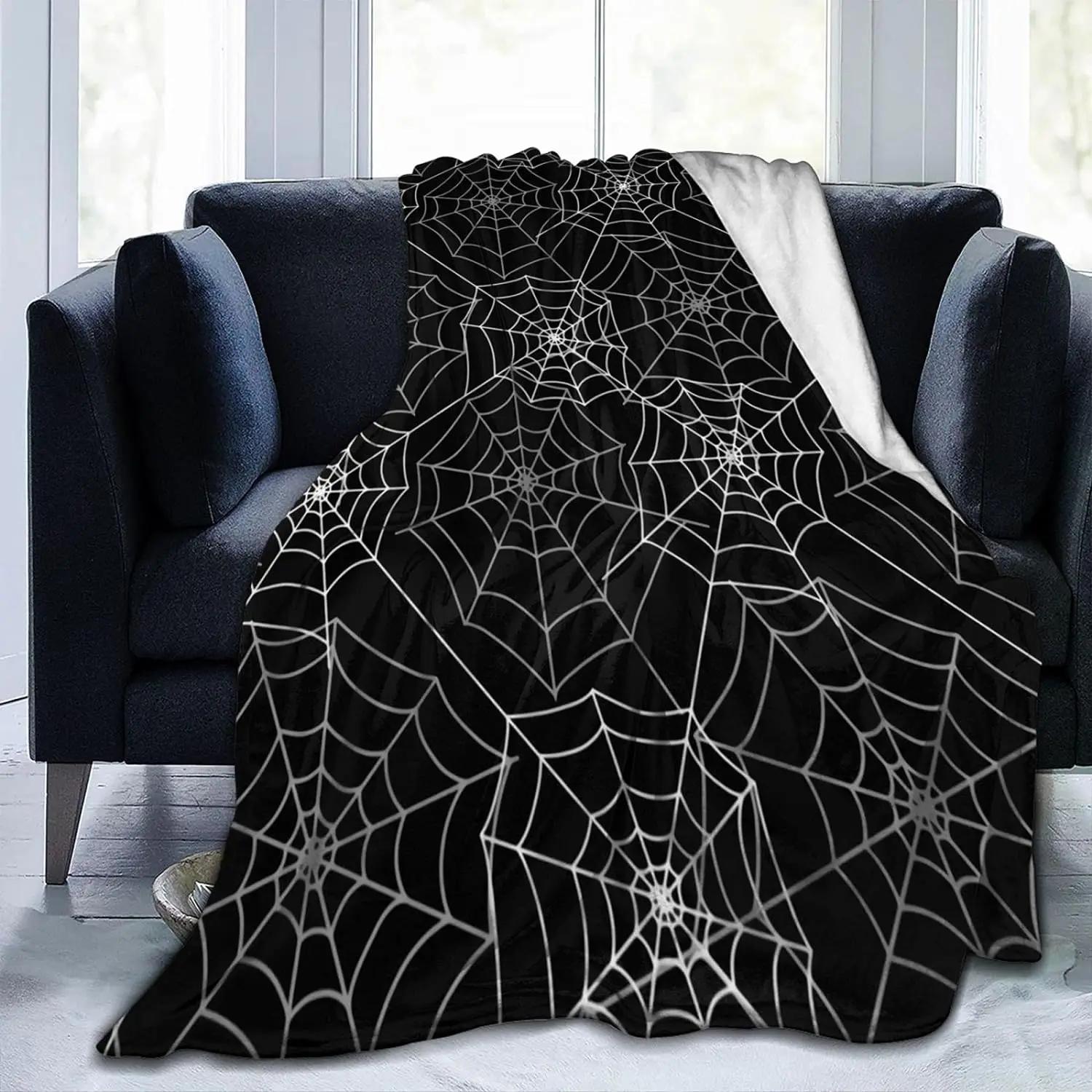 

Spider Cobweb Spiderweb Halloween Goth Pattern Flannel Fleece Blanket Ultra-Soft Fluffy Warm Throw Blanket for Couch Bed Seasons 100x150cm