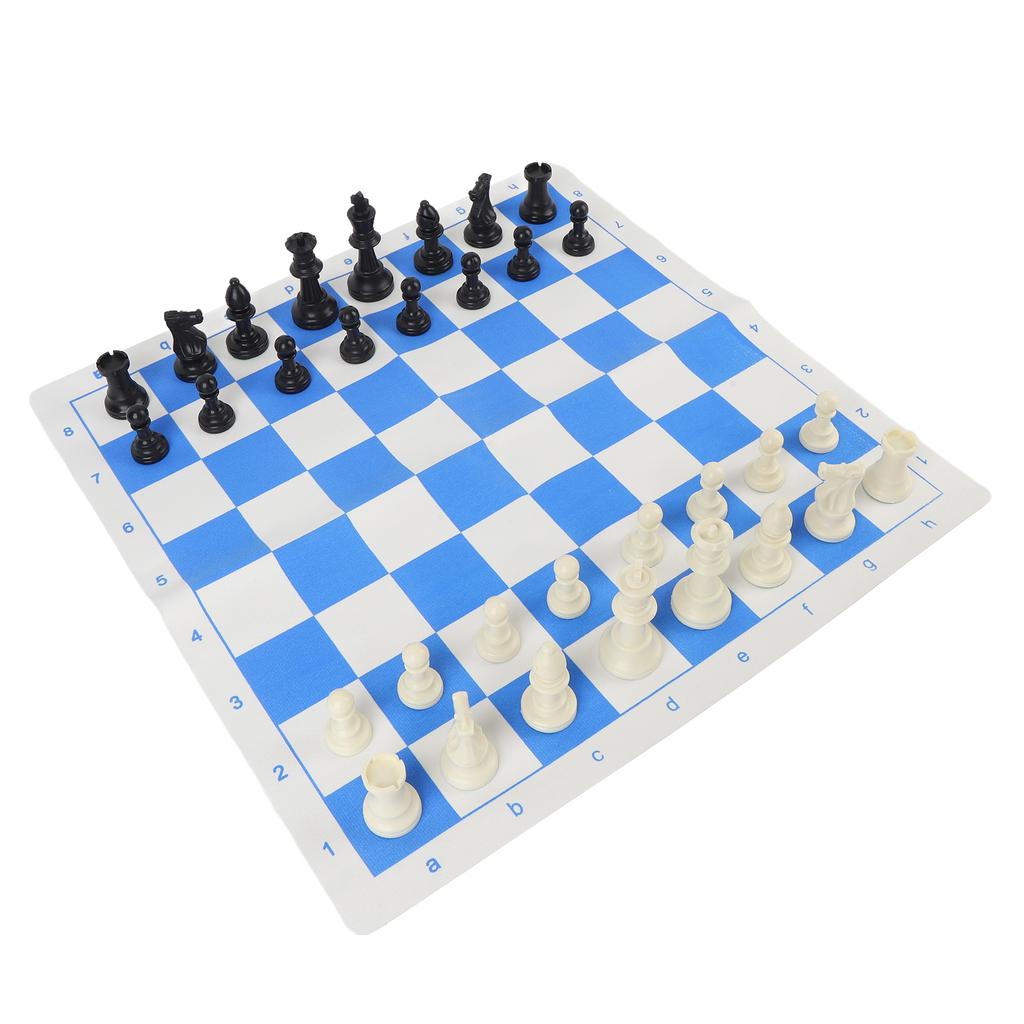 Internationales Schachspiel 95mm König Plastik Schachfiguren 50cm PU Leder Blau Weiß Gitterbrett mit