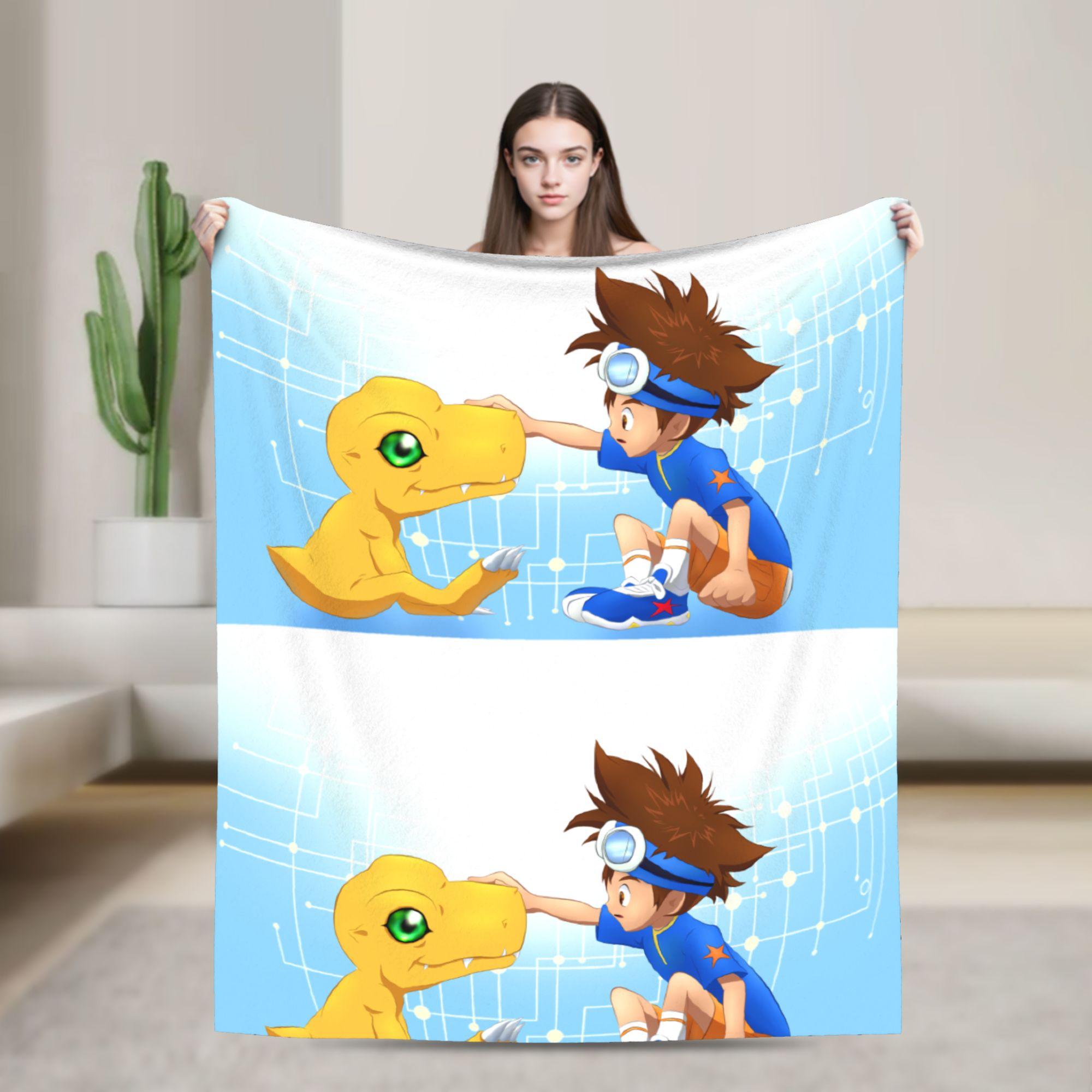 

Digimon Agumon Gabumon Sora Anime Blankets Fleece Throw Blanket Summer Air Conditioning Decoration Soft Warm Bedspreads 75x90cm