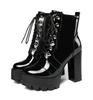 Fashion Autumn winter super high heel short boots women's thick heel waterproof platform lace up boots patent leather high heel shoes