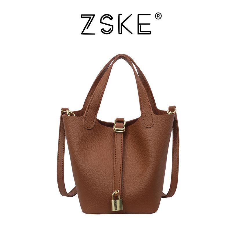 New High-end Lychee Pattern Small Lock Mother Bucket Bag Portable Single Shoulder Oblique Span Women's Bag