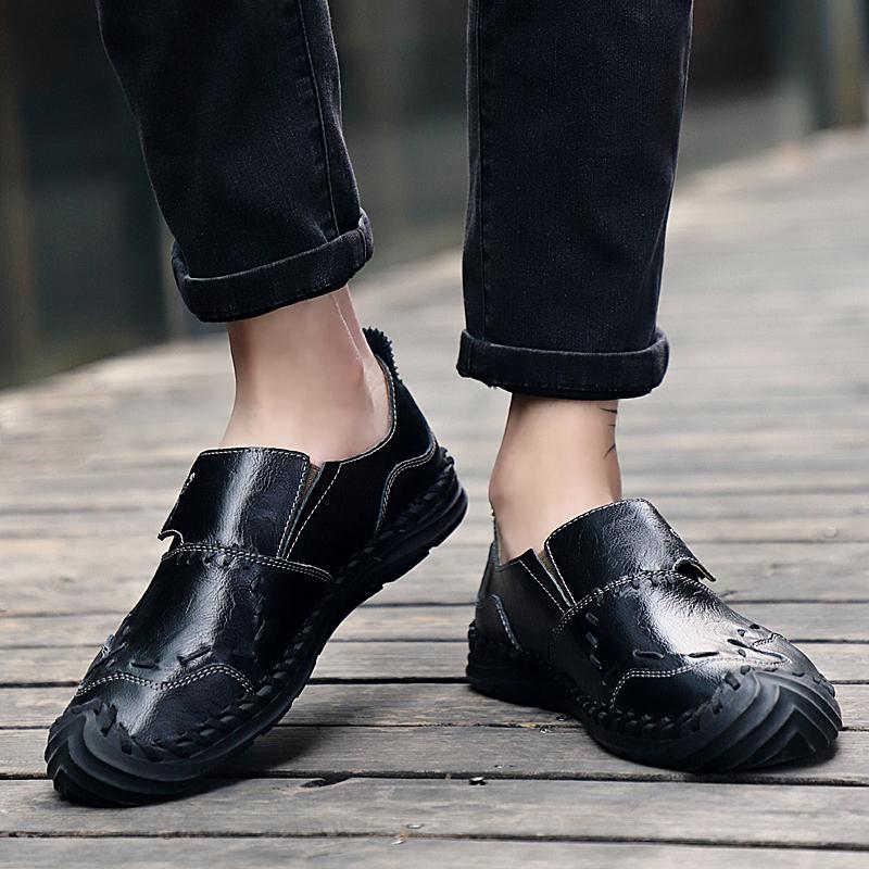 Herren Casual Lederschuhe Low Top Outdoor Slipper Weiche Sneaker Rutschfeste Flats Mokassin Handgefertigt Große Größe 39-46