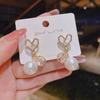 S925 Silver Heart Pearl Drop Earrings with Crystals