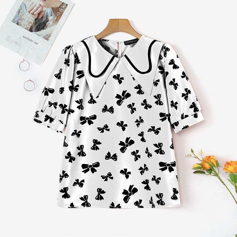 

ZANZEA Женская повседневная блузка с кукольным воротником, свободного кроя, с коротким рукавом и принтом S