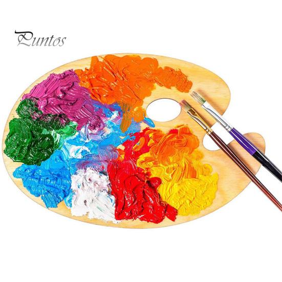Artist Painting Tray Wooden Paint Palette with Thumb Hole for Oil, Acrylic, Ergonomic Watercolor Painting, Oval-Shaped Wood Art Artists Left