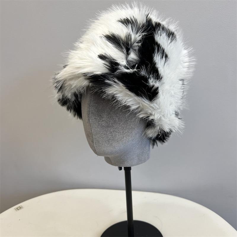 

Женская панама из искусственного норкового меха с леопардовым принтом, осенне-зимняя, теплая и защищающая от холода, персонализированная, с защитой ушей, шляпа-абажур, шляпа-ведро M（56-58cm）