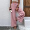 Womens Fashionable Solid Color Loose Fit High Waisted Straight Leg Casual Pants