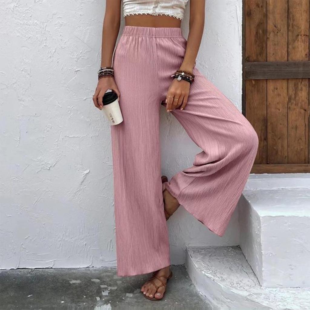 Womens Fashionable Solid Color Loose Fit High Waisted Straight Leg Casual Pants