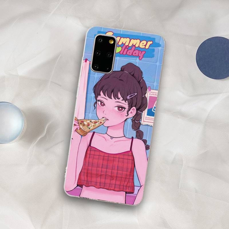 INS Kawaii Japanese Anime illustration Girl Phone Case for Samsung S21 A10 for Redmi Note 7 9 for Huawei P30Pro Honor 8X 10i
