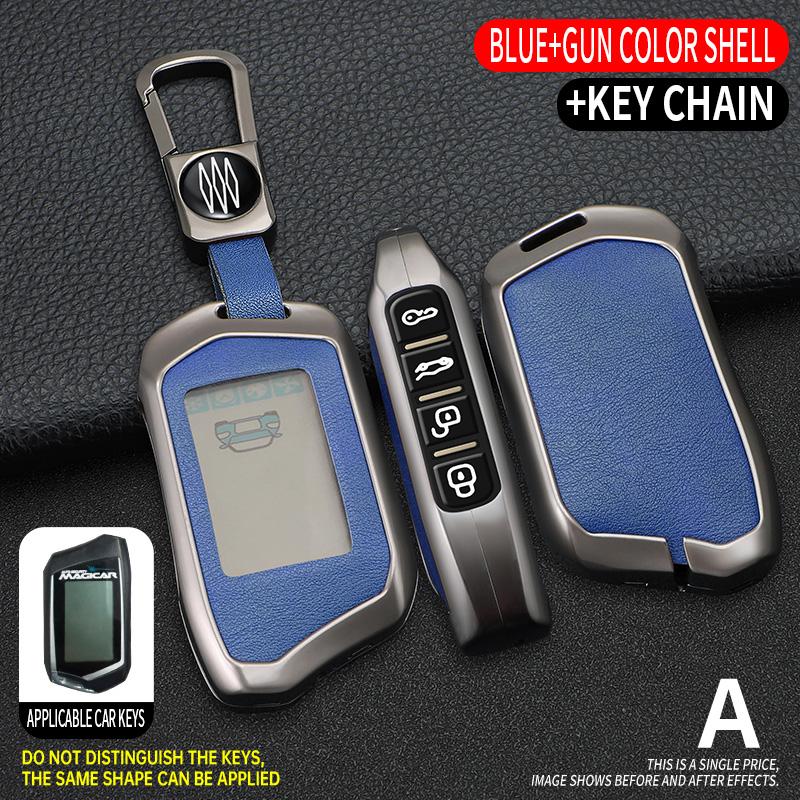 Fashion Zinc Alloy+Leather Car Key Case Cover Shell Fob For Russian Alarm For Steelmate Burglar Alarm Car Interior Accesories