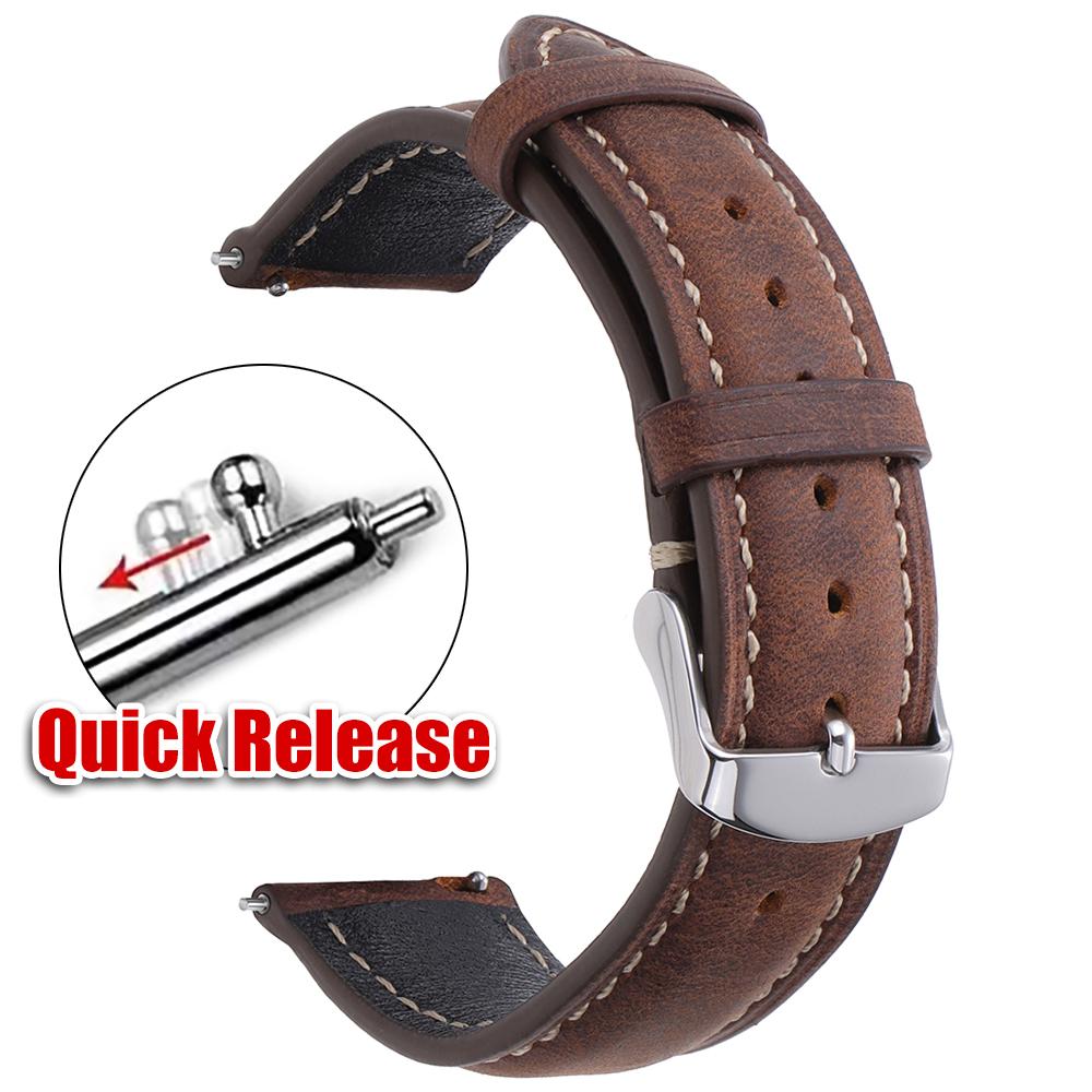 Vintage Brown Cowhide Leather Watch Strap 14/16/18/20/22/24mm Quick Release Bracelet for Samsung Galaxy Watch 7/6/5/4 Wrist Belt