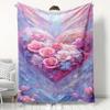 A Cozy Heart-Shaped Floral Fleece Blanket, Made of 100% Polyester with High-Definition Digital Printing, Suitable for All Seasons, a Cooling Blanket,