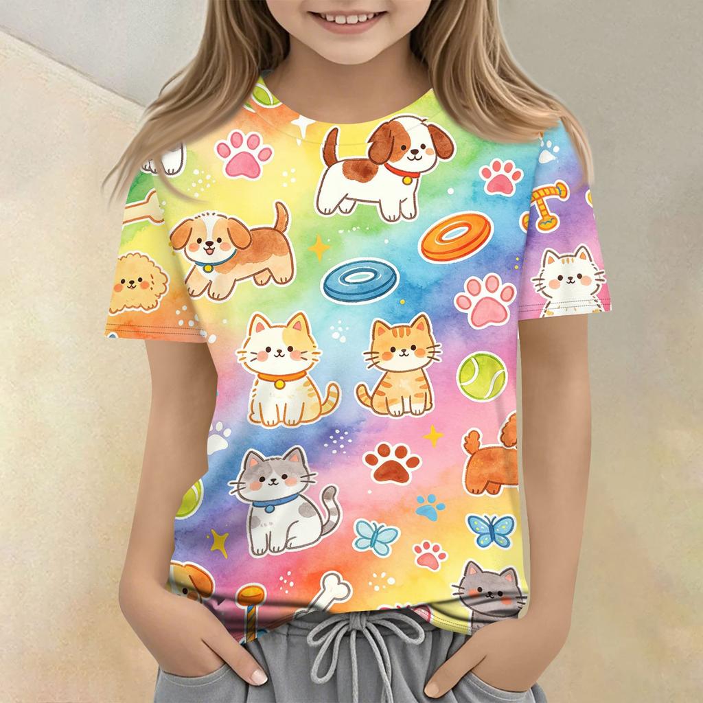 Kids Animal Print Crew Neck Short Sleeve Casual Loose Fit T Shirt Soft Lightweight Top for Boys and Girls Summer Wear