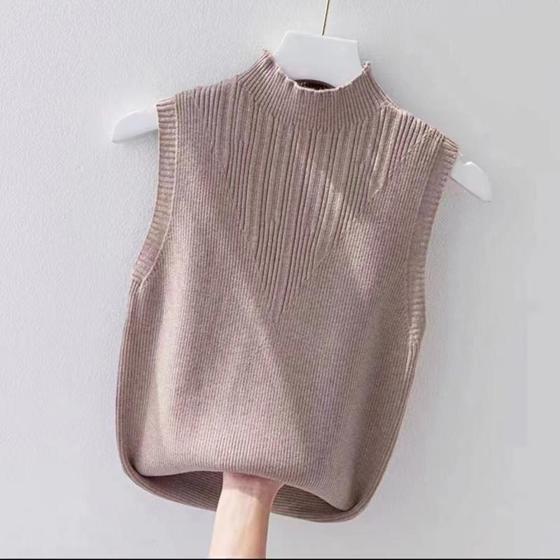 Temperament Semi-high-neck Spring and Autumn Halter Vest Women Wear A Suit with A Knitted Bottom Shirt Sleeveless Top