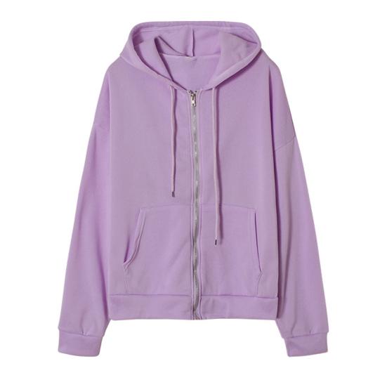 Women Hoodies Hooded Zipper Autumn Winter Thick Solid Color Drawtring Sweatshirt Coat for Daily Wear