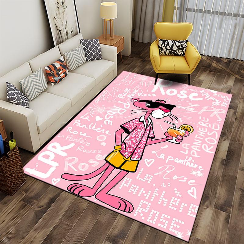 Pink Cartoon Panther with Drink suitable as a non-slip mat for the living room or bedroom sofa