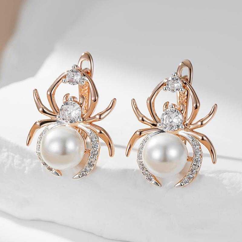 Punk Spider Pearl English Earrings For Women Fashion Rose Gold Color Mix Party Accessories Retro Jewelry