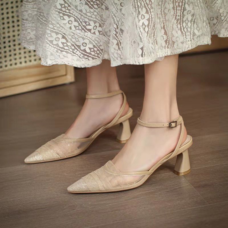 

Удобные женские сандалии, 2022 г., женская обувь Amoi с жемчужными ремешками, на среднем толстом каблуке, с квадратным носком, одинарные туфли в сказочном стиле, Mujer