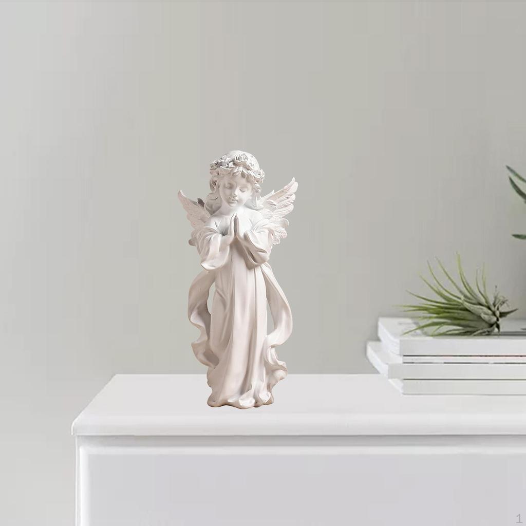Cute Resin Praying Angel Figurine European Style Fairy Prayer Angel Shelf Sculpture Desktop Ornament