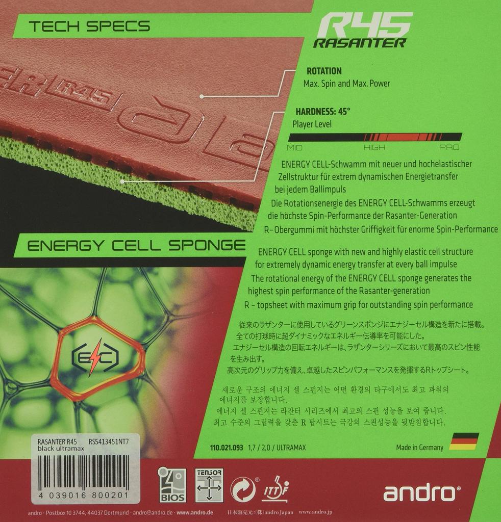 andro Table Tennis Rubber Lazanta R45 Back Soft UM Tension Black 110021093 1.7