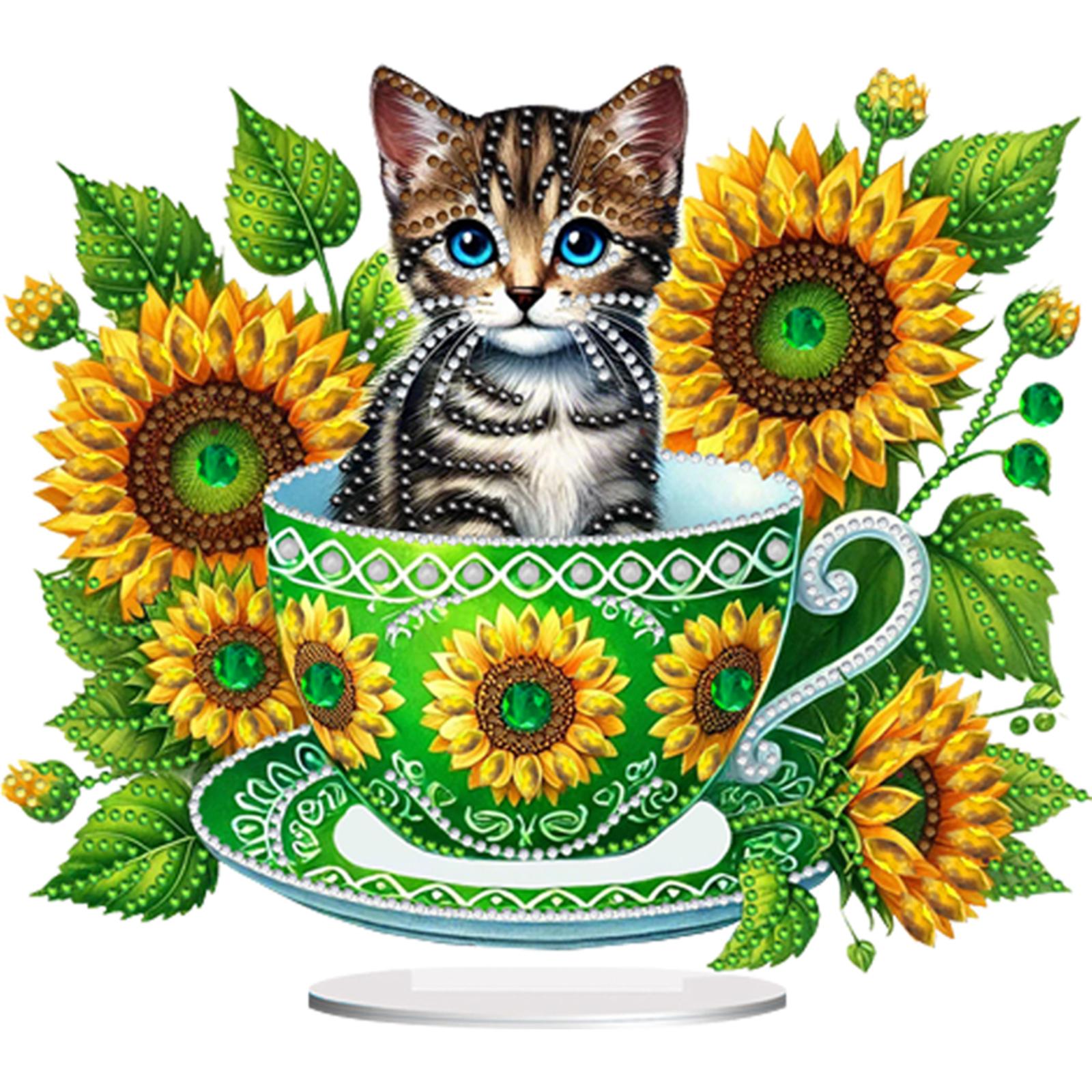 

2D/Flat Teacup Cat DIY Diamond Painting Tabletop Ornaments Kit Table Top Diamond Painting Ornament Kits Bedroom Table Decoration