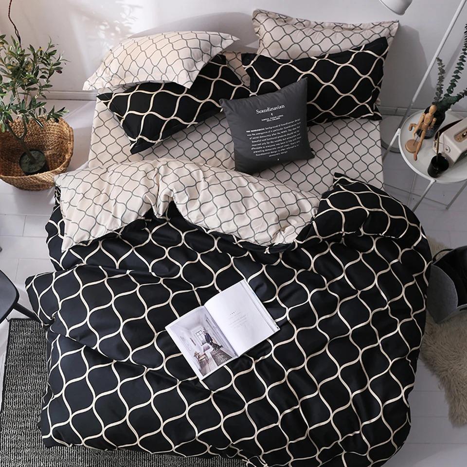Luxury Black Bedding Comforter Set With Pillow Case Single Full Size Bed Linen Duvet Cover Set Queen/King Double Single Bed