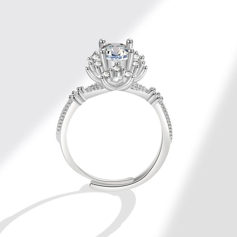 1 Carat Moissanite Flower Stamen Open Ring For Women Fashion Jewelry Elegant Design