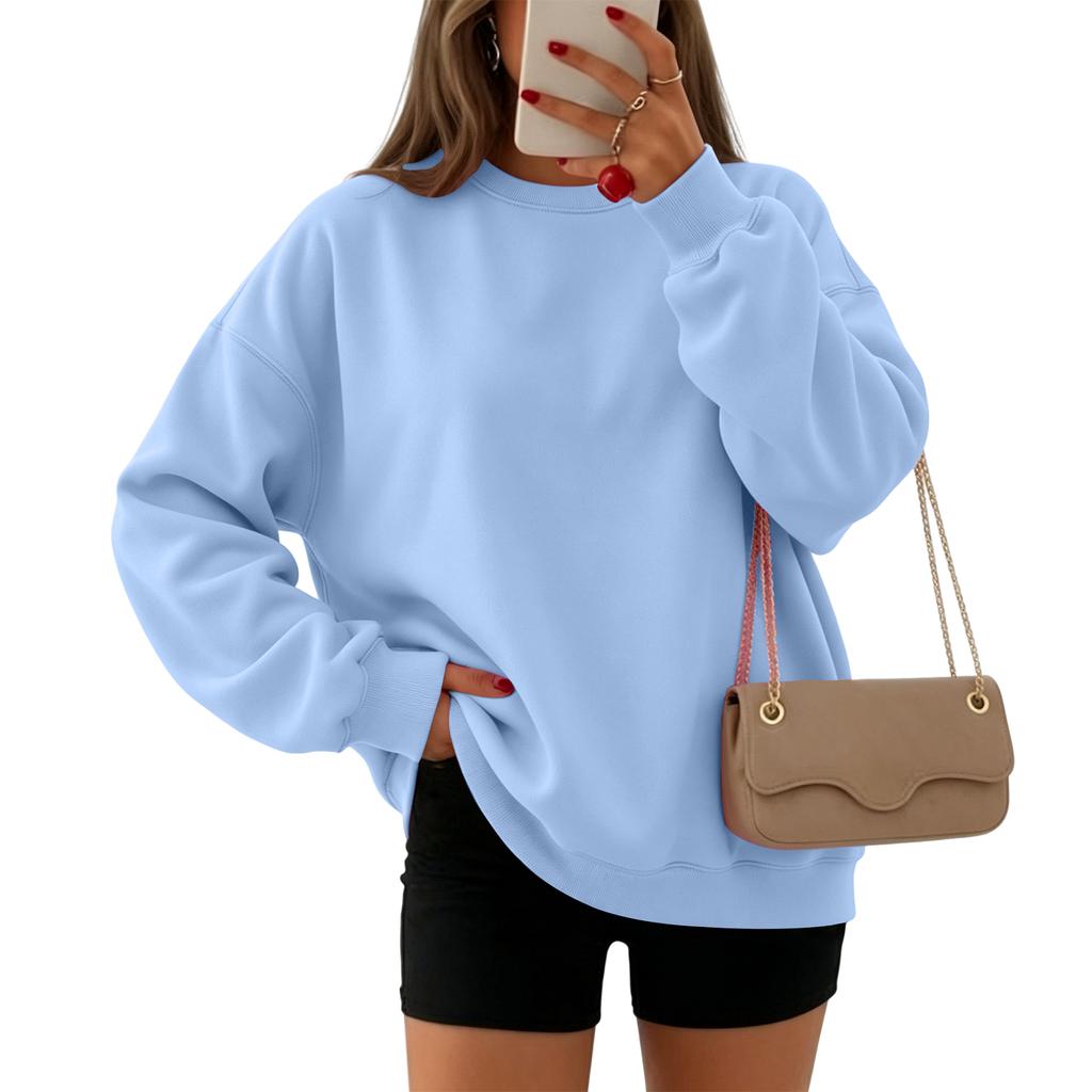 Damen Rundhals Locker Sitzender Pullover Hoodie Sweatshirt für Lässige Tägliche Kleidung