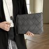 Fashion Litchi Woven Small Square Bag Casual Handheld Tote Unisex Business Commute