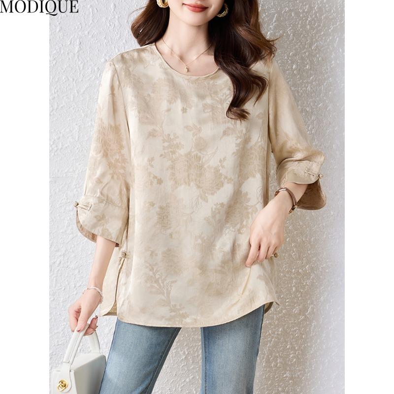 MODIQUE Spring Summer Plus Size New Women Loose Vintage Solid Basic Blouse Shirts Female Casual Slimmer Short Sleeve V-Neck Top