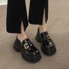Black muffin thick-soled loafer small leather shoes for women's spring and autumn new retro height-increasing one-pedal single shoes